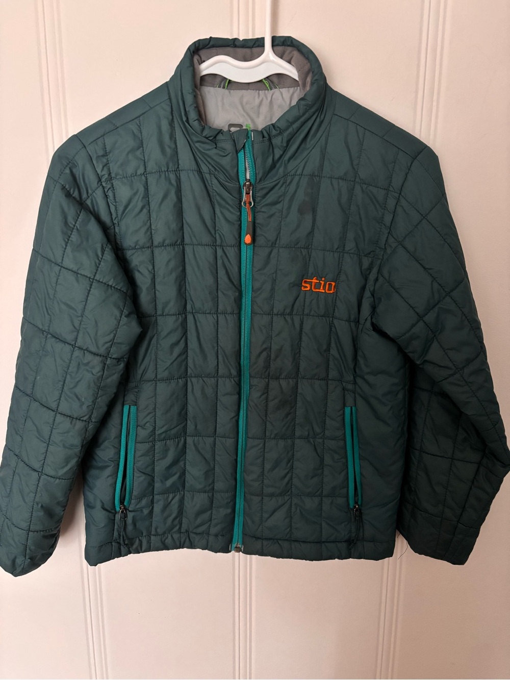 Stio Kids Quilted Insulated Jacket - Teal with Orange Logo